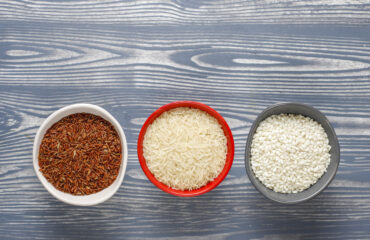 Uncooked organic risotto rice.