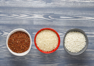 Uncooked organic risotto rice.