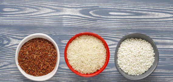 Uncooked organic risotto rice.